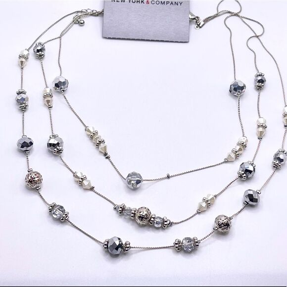 Triple Strand Silver Tone Layered Beaded Necklace - NWT - Picture 5 of 5